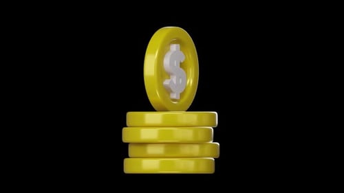 Rotating Gold Dollar Coins Stack 3D Animation