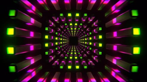 Pink And Green Neon Columns Tunnel Background Vj Loop In 4K