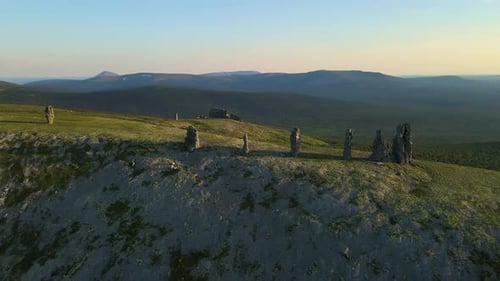 Aerial Weathered Stone Pillars on the Manpupuner Plateau