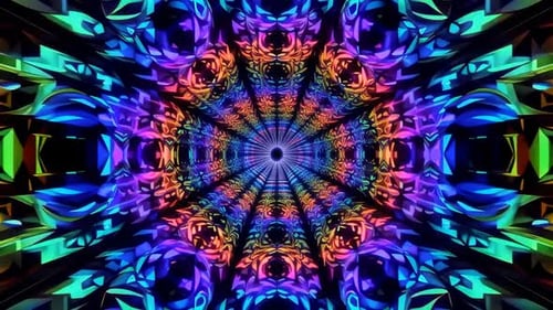 Abstrakte bunte psychedelische kaleidoskopische Tunnelbewegung Gr