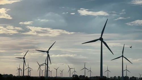 Wind Turbines Spin in a Rural Field