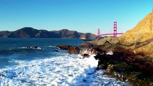 Golden Gate Aerial Beach Waves and City