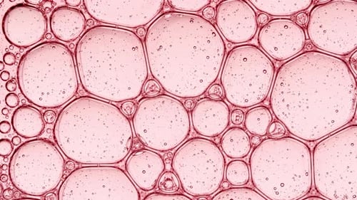 Bubble Cluster Cells Under a Microscope Transparent Cosmetic Gel Fluid with Molecule Bubbles Oil