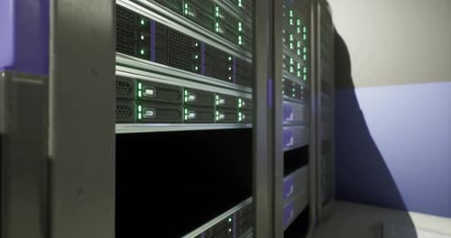 Server Racks with Illuminated Indicators in a Modern Data Center Environment