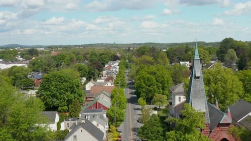 Lititz Pennsylvania, Lancaster County, Pennsylvania aerial establishing shot. Pullback reveal of Mai