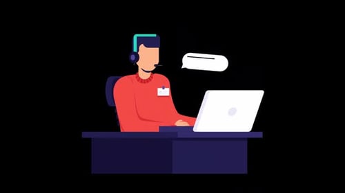 2D Flat Design Animation of Customer Support Representative Typing