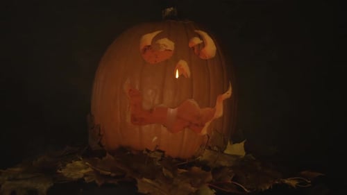 Pumpkin head spinning on halloween background