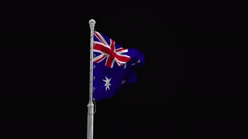 Australian Flag Waving on Flagpole Loop Animation