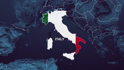 Animated Map of Italy with Flag Fill Reveal