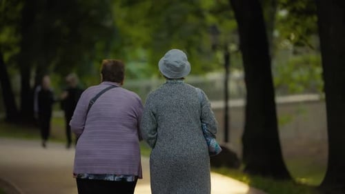 Cherished Friendship Moments Elderly Women's Evening Stroll in the Park