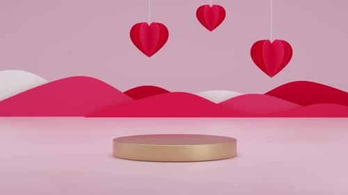 Animated Paper Hearts Descending with Product Podium Scene