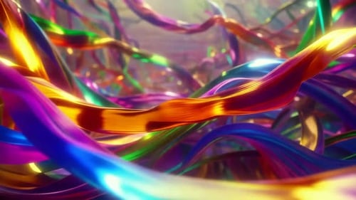 Vibrant Iridescent Metallic Ribbons Abstract Background