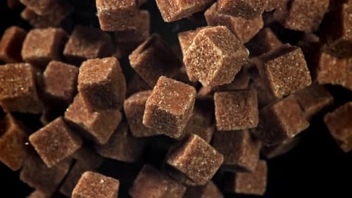 Cane Sugar Cubes Fly Up and Fall Down Filmed on a Highspeed Camera at 1000 Fps