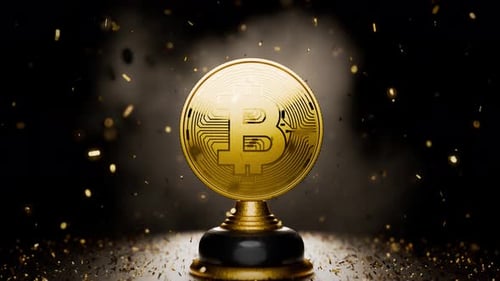 Spinning Gold Bitcoin Trophy Award Ceremony Animation