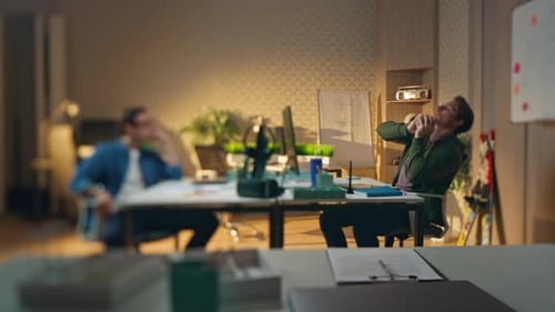 Chilling Freelancers Tossing Ball Playing Office Blur Effect Man Catching Toy