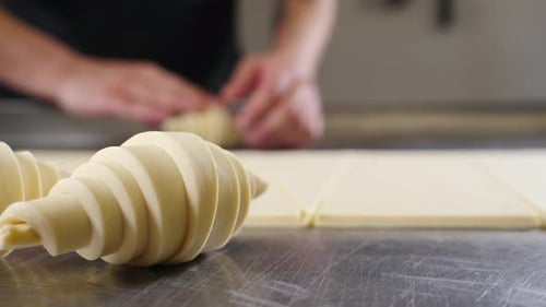Making Fresh Croissants in a Bakery Kitchen
