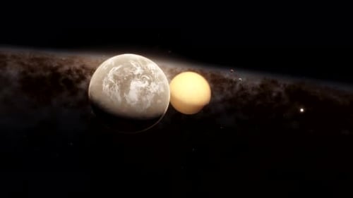 Celestial Bodies Orbiting in Space with Dust Ring