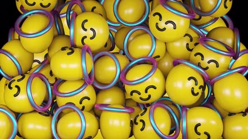 3D Abstract Smiling Emoji Spheres with Rings Animation