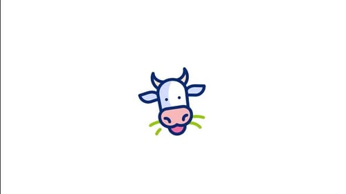 Animated Flat Design Cow Head Eating Grass Icon