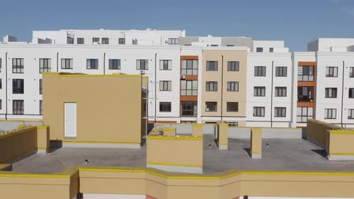 Tilt Up Drone View Over Modern Residential Buildings with Colorful Facades Located in New District