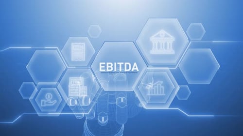 EBITDA Concept Reveal on Futuristic Digital Interface with Robotic Hand