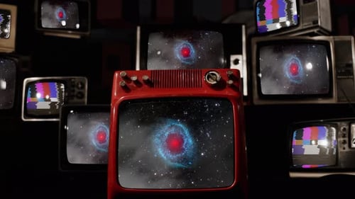 Retro Televisions Displaying Static and Space Scenes
