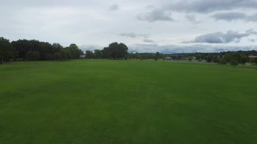 Drone Flight Over Empty Soccer Field At Liberty Park Near Cumberland River In Clarksville, Tennessee