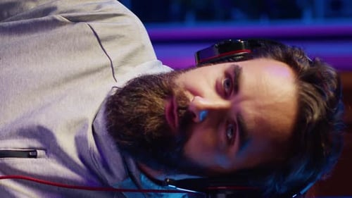 Man Wearing Headphones Close Up