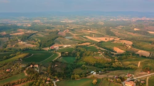 Beautiful Landscape of Tuscany Italy Aerial View of Hills at Sunset
