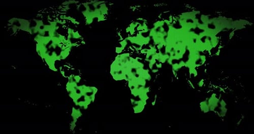 Green Digital World Map Animation with Spreading Data
