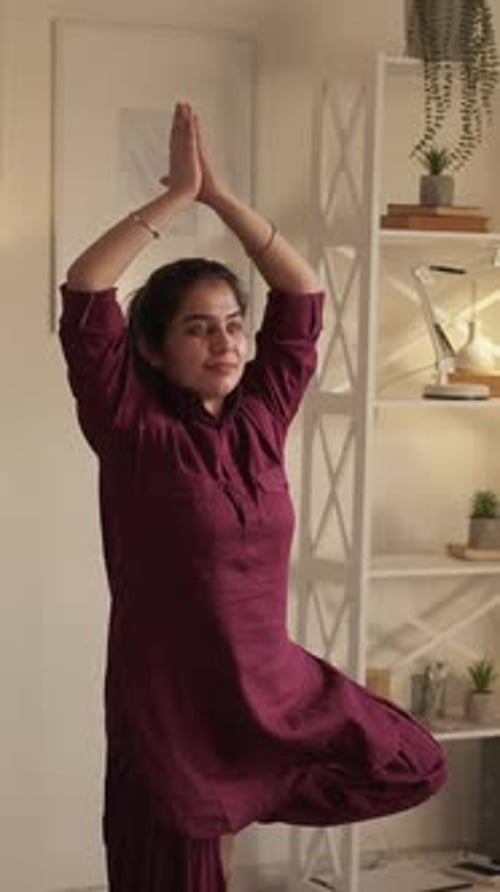 Woman Doing Yoga Pose in Home Interior