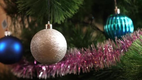 Christmas Tree Decorated with Baubles and Lights