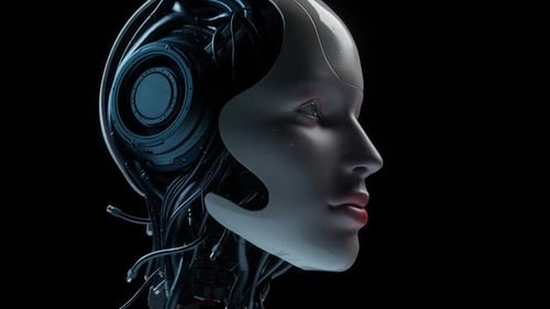 Futuristic Robotic Head with Advanced AI Technology