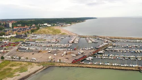 Aerial view of a port for small boats in the sea