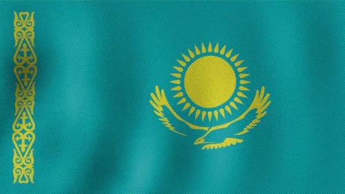 Kazakhstan Waving Flag with Realistic Fabric Texture