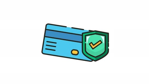 Ícone de animação em loop mostrando um cartão de crédito junto com um ícone de escudo de segurança. Canal alfa