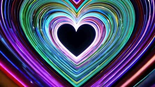 Abstract Colorful Striped Particle Heart Shaped Tunnel Background Loop