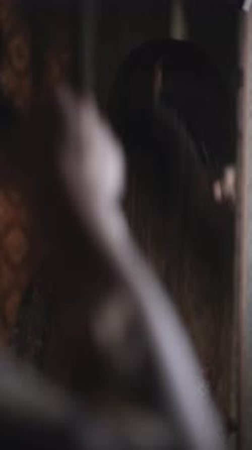 Woman Brushing Long Brown Hair in Home Setting
