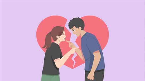 Animated Flat Design of Couple Arguing with Broken Heart