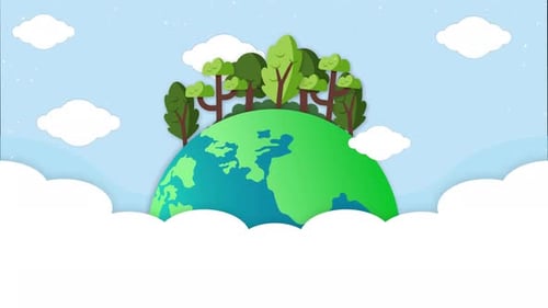 Flat Design Animated Earth with Trees and Clouds