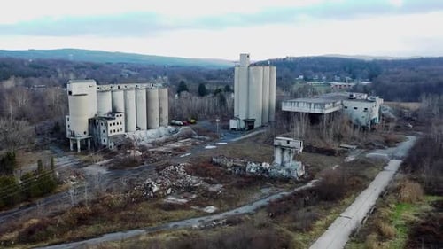 Abandoned industrial building. (Aerial fly through)