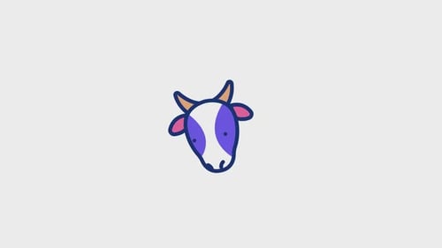 Animated Flat Design Cow Head Icon