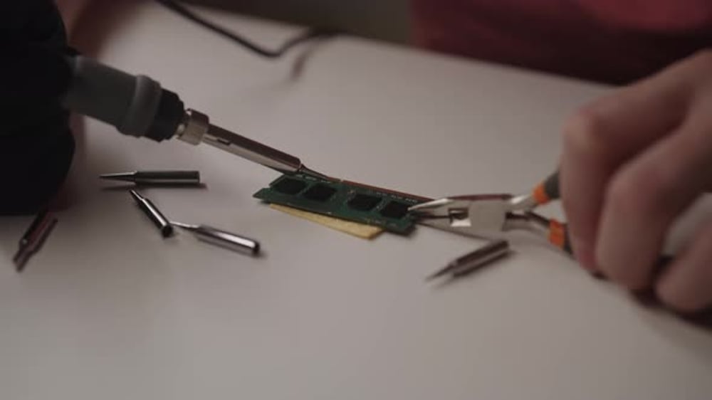 Computer RAM Repair with Soldering Iron and Tools, Technology Stock ...