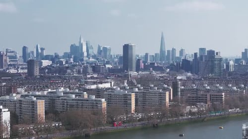Aerial View of London with River Thames and Urban Landmarks