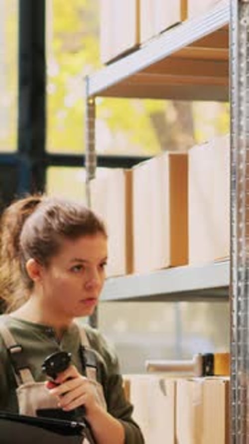 Vertical Video Supervisor Scanning Barcodes on Racks