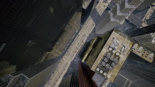 Fpv Drone Flies Over the Streets Next to Modern Skyscrapers in the Center of a Large Metropolis City