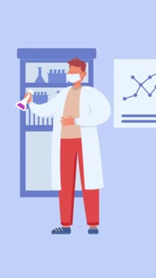 Animated Scientist in Laboratory Shaking Chemical Flask