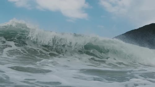Ocean Wave Rolls and Breaks on Brazilian Coast