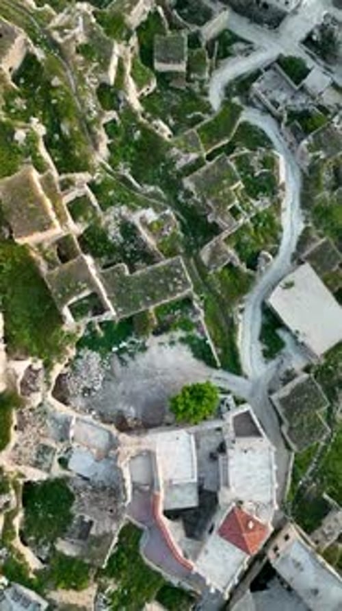 Vertical Video Awesome Aerial View of Ortahisar Turkey Cappadocia