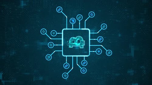 Cryptocurrency Blockchain Processor with Icons Animation